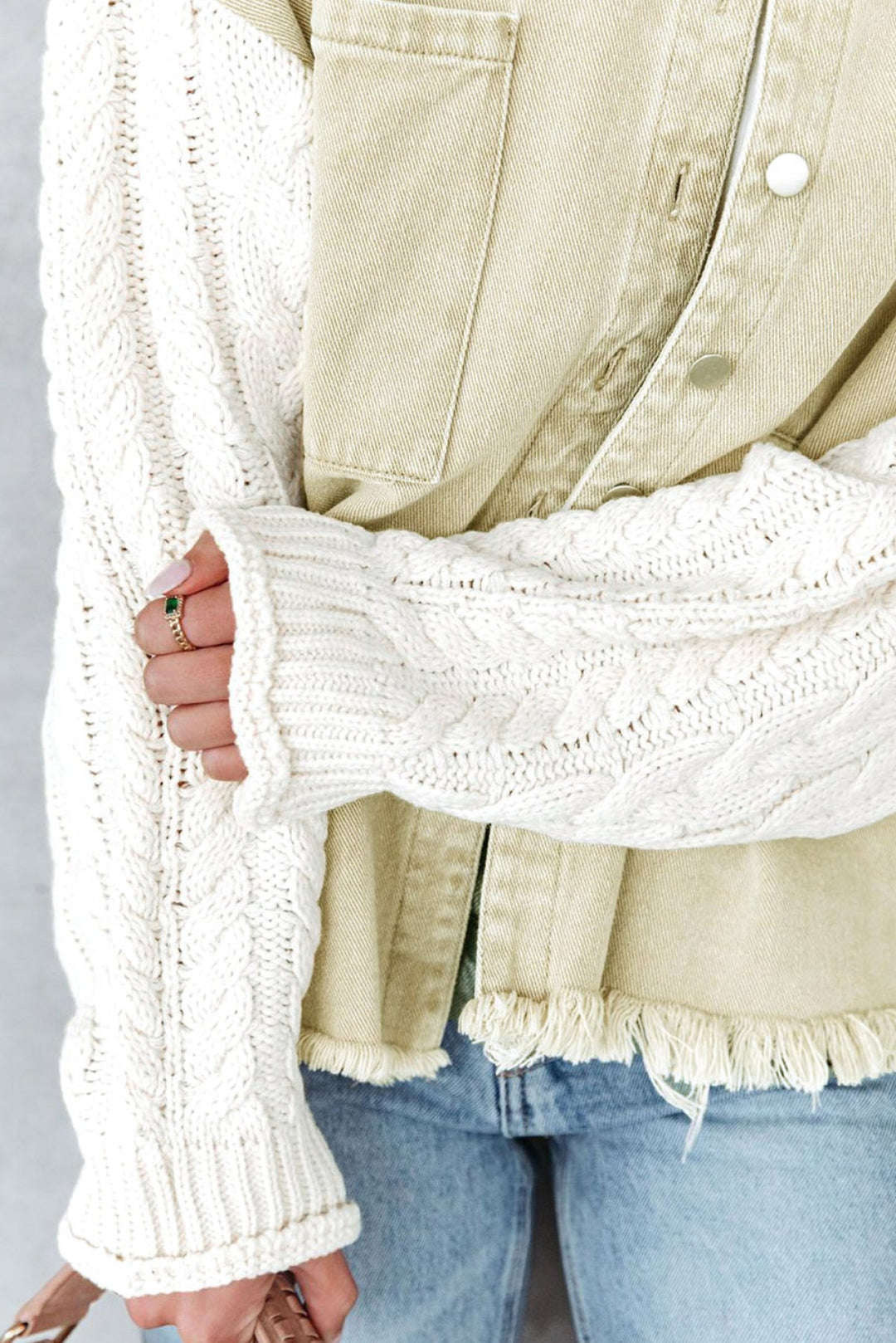 Khaki Cable Knit Denim Jacket
