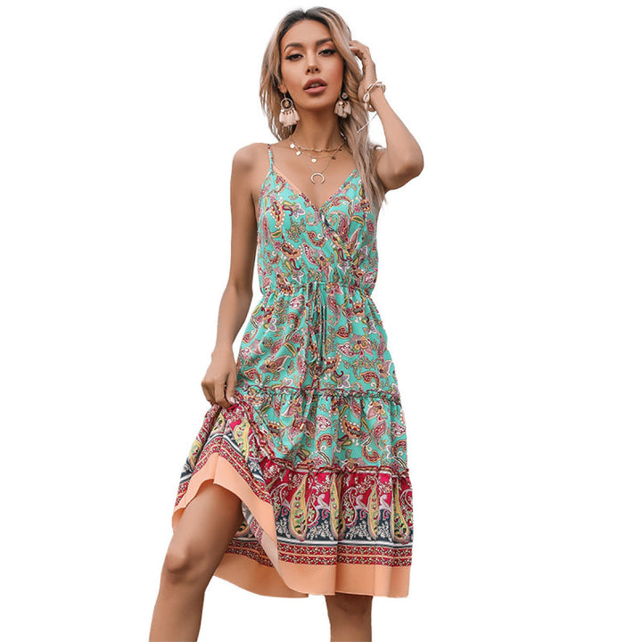 Boho Floral Sleeveless Belted Cami Dress