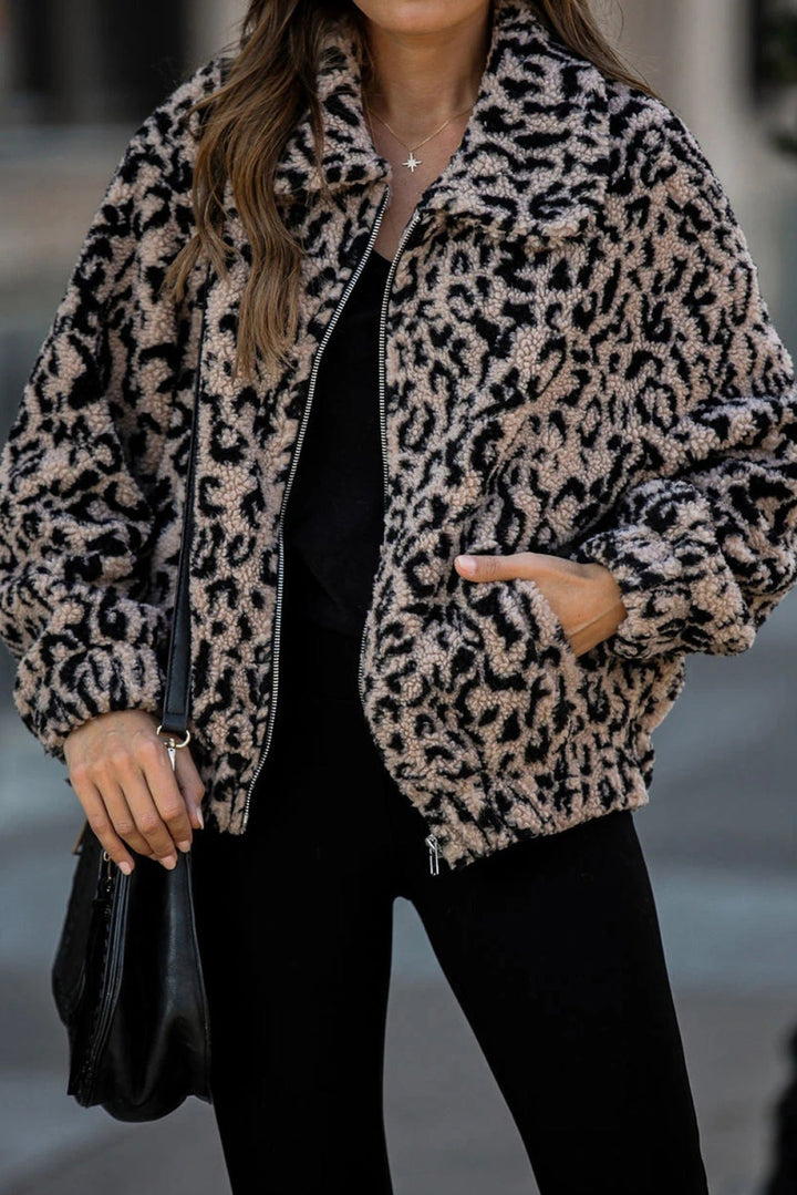 Leopard Print Sherpa Jacket Coat