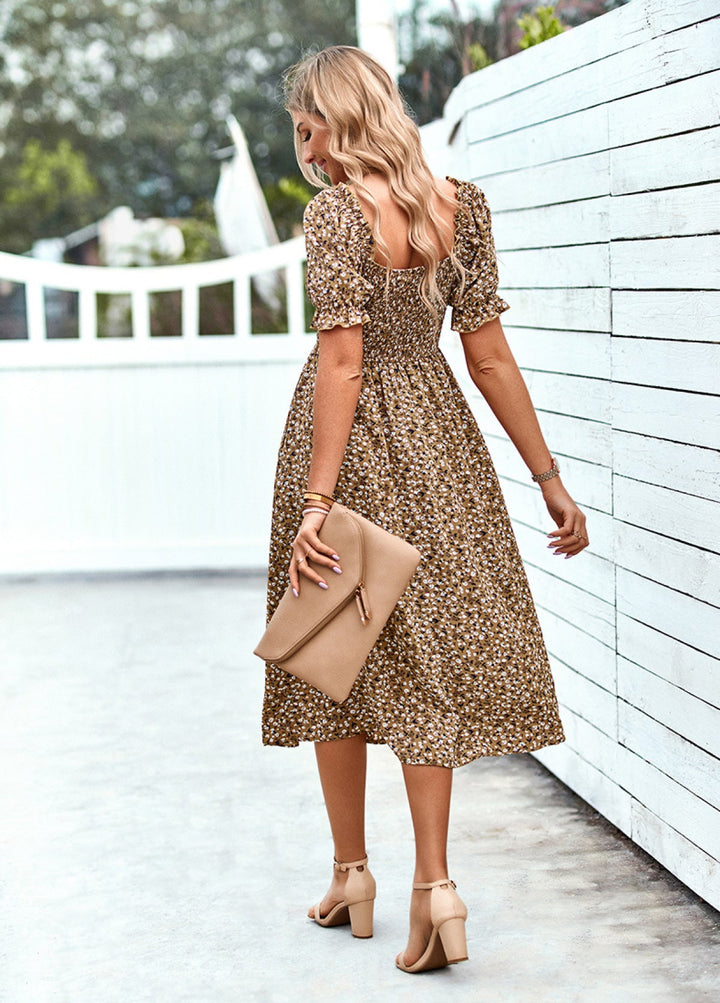 Ditsy Floral Square Neck Smocked Dress