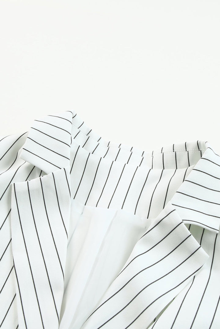 White Double-Breasted Striped Blazer with Pocket
