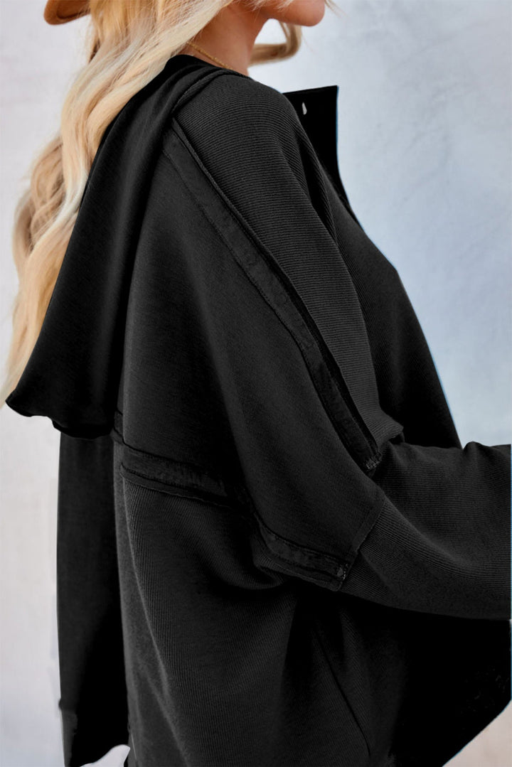Sky Blue Solid Patchwork Trim Hoodie