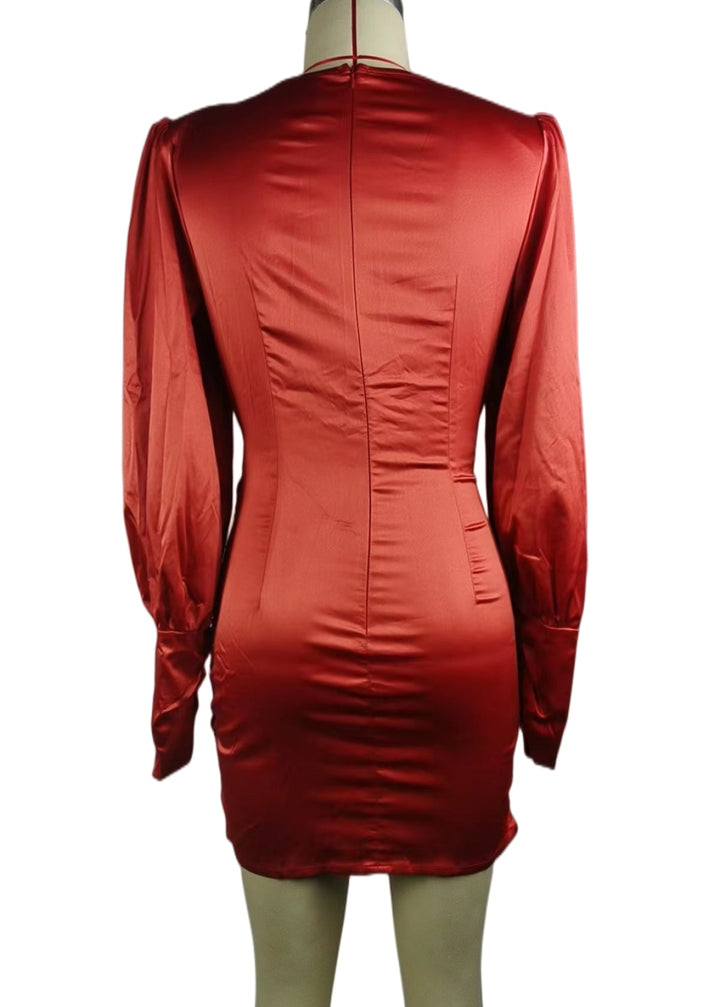 Twist Front Ruched Satin Dress