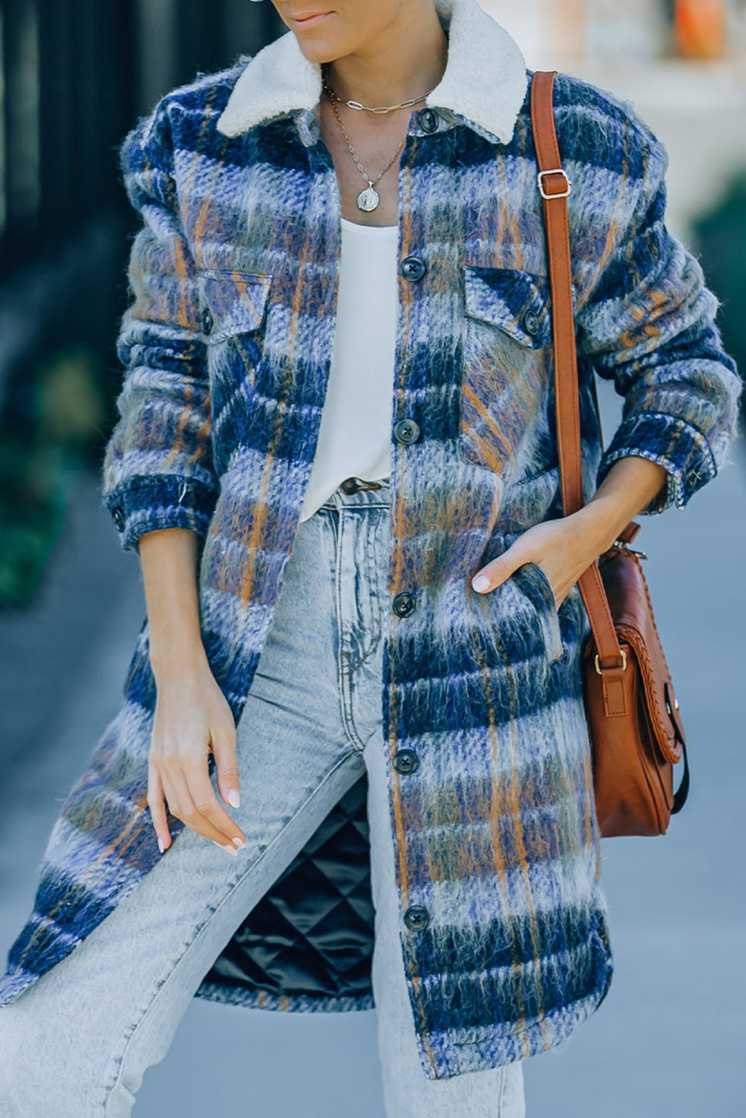 Plaid Brushed Long Coat