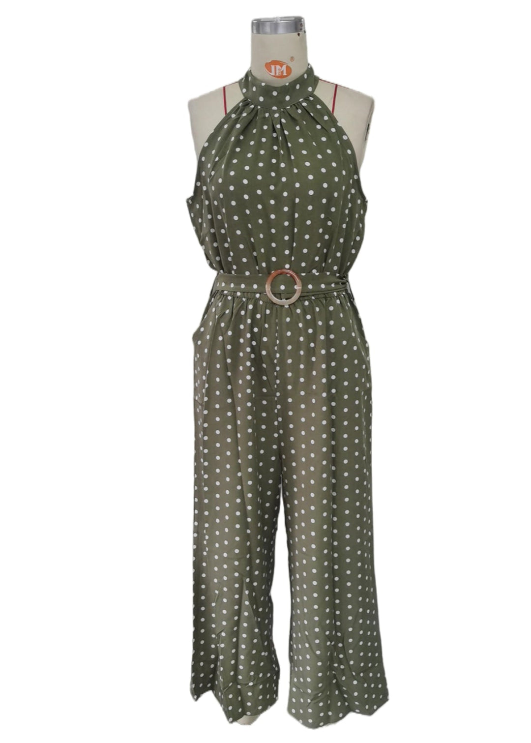 Women Polka Dots Wide-Leg Jumpsuit With Belt