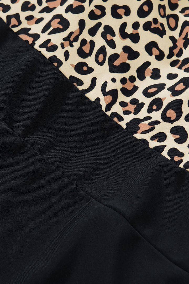 Leopard Color Block Bow Backless One-Piece Swimwear