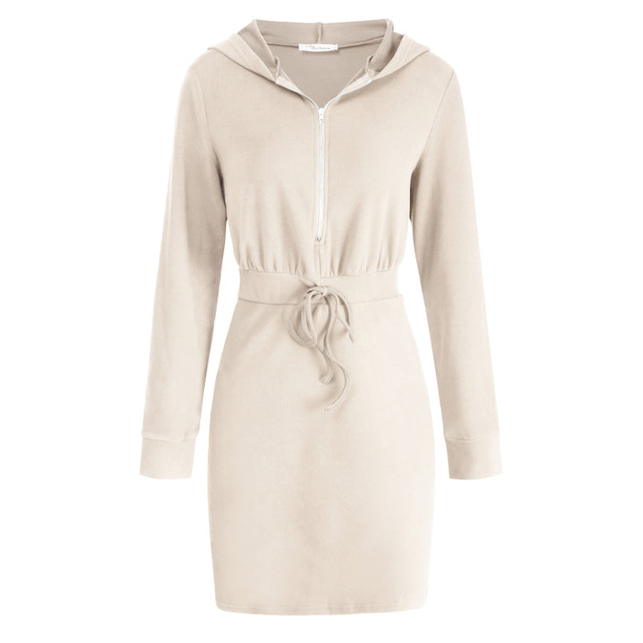 Solid Long Sleeve Zipper Up Hooded Mini Dress