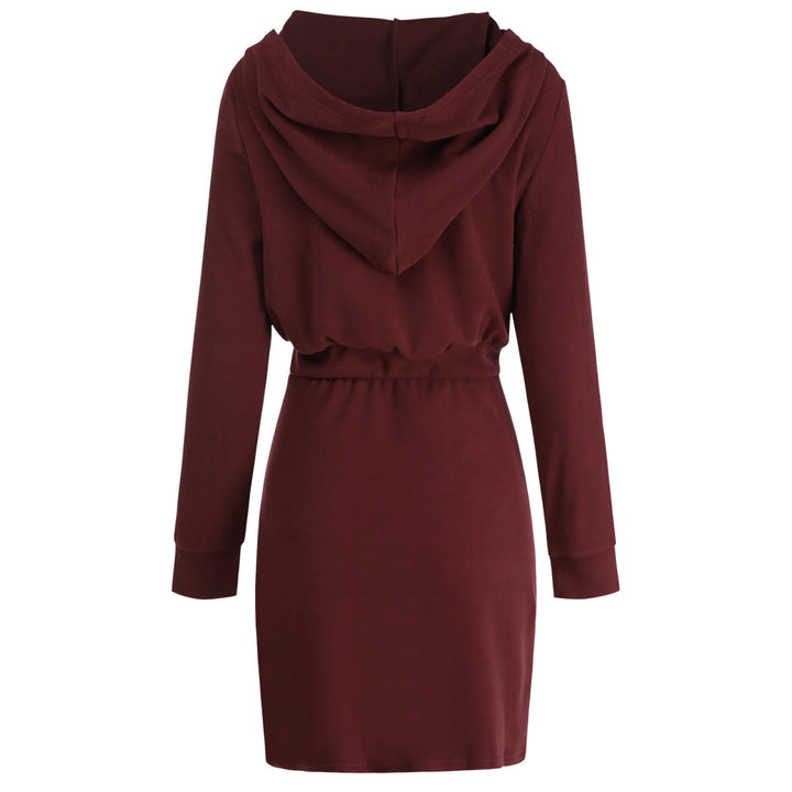 Solid Long Sleeve Zipper Up Hooded Mini Dress