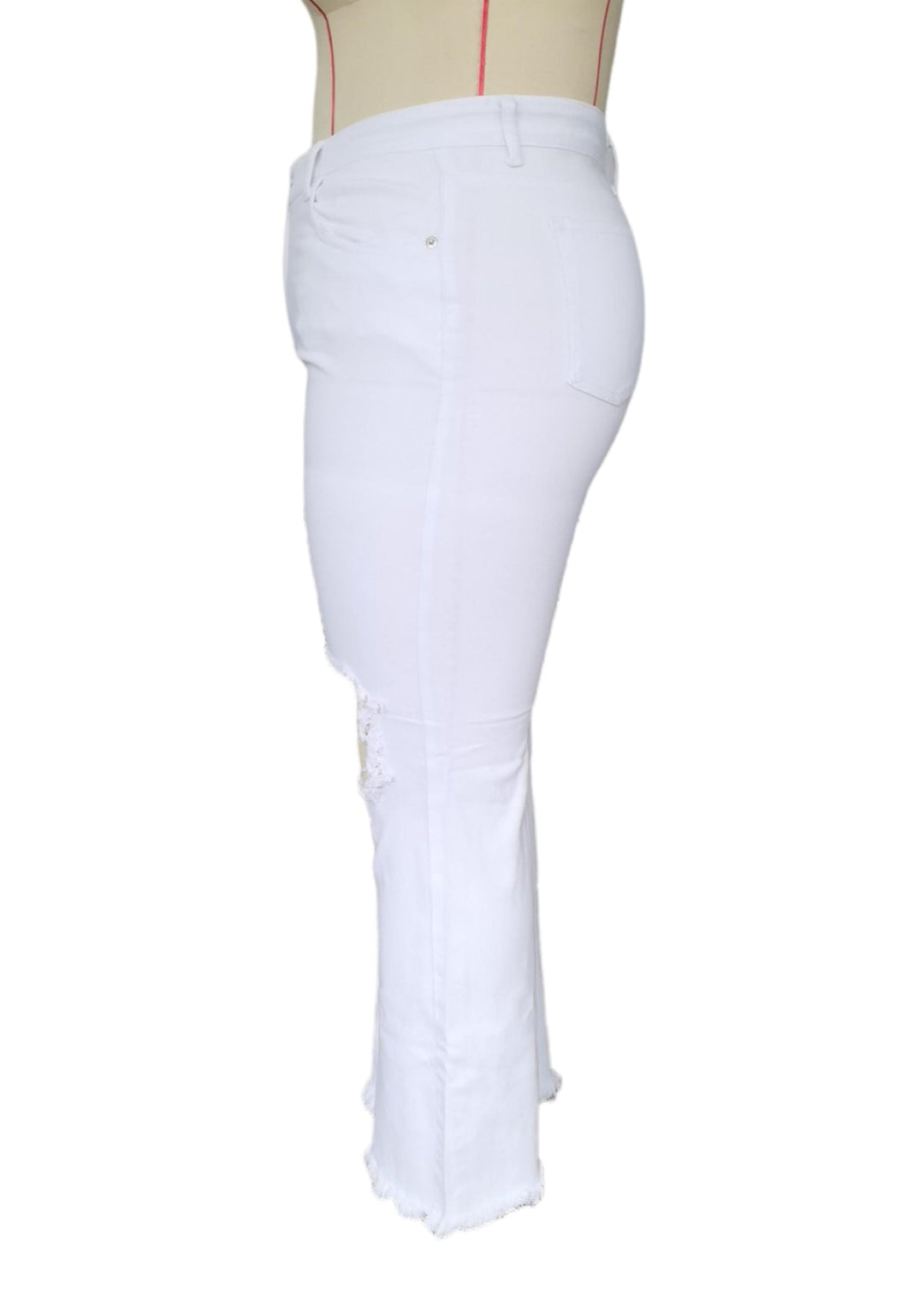 White Ripped Knee Frayed Flare Jeans