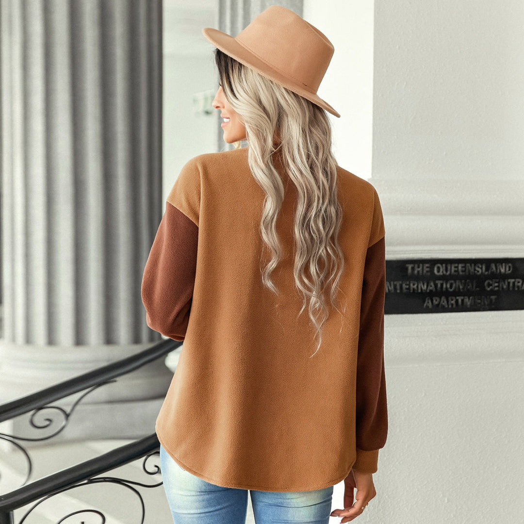 Shirt Collared Long Sleeve Single-Breasted Colorblock Jackets With Pockets