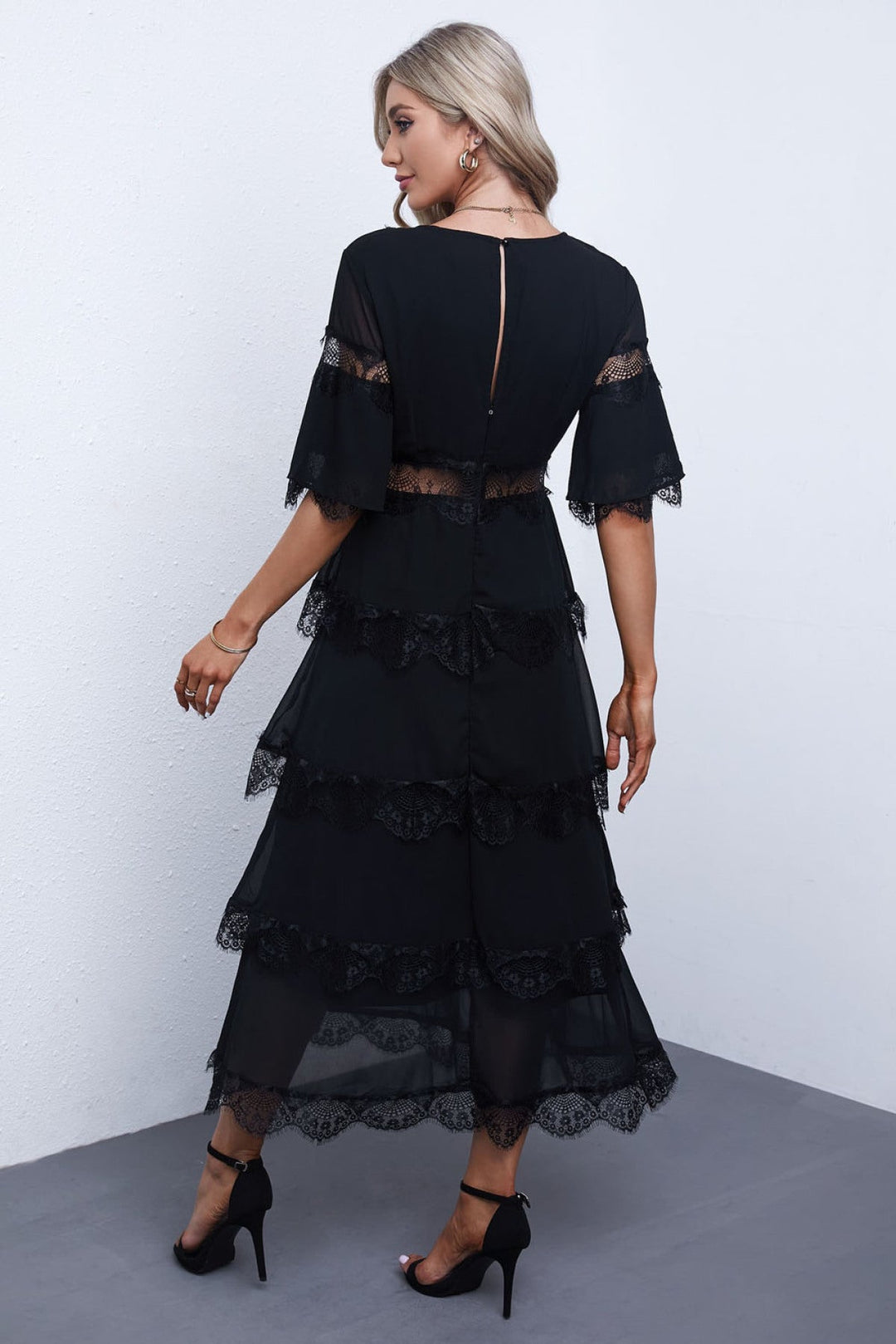 Swiss Dot Layered Dress - Long Dress