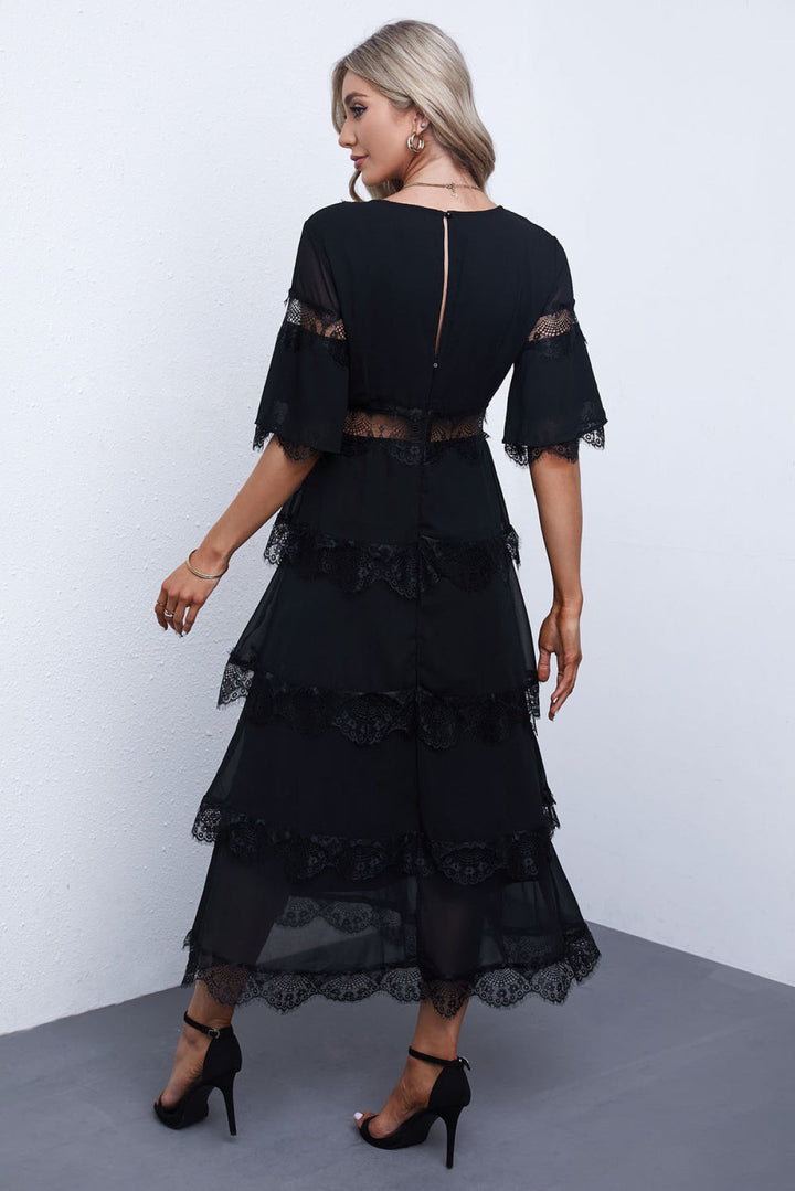 Swiss Dot Layered Dress - Long Dress