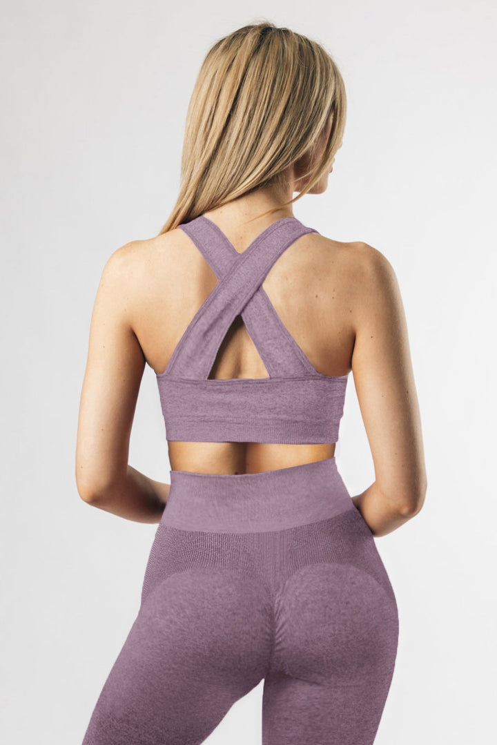 Purple Criss Cross Bra And High Waist Leggings - Sports Wear