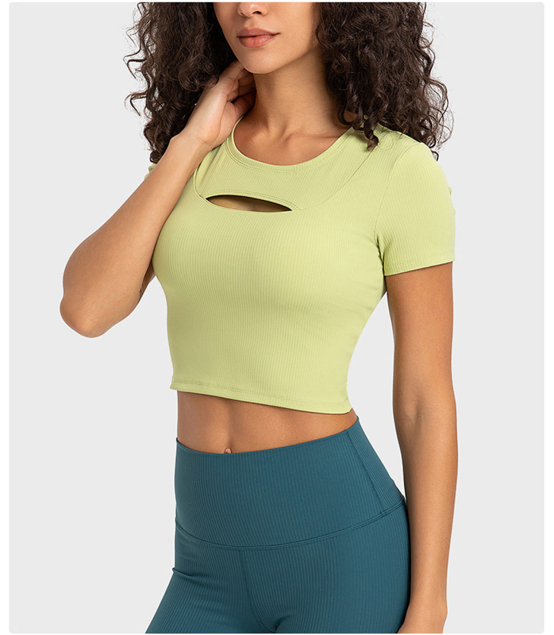 Solid Ribbed Round Neck Cut Out Crop Active Top