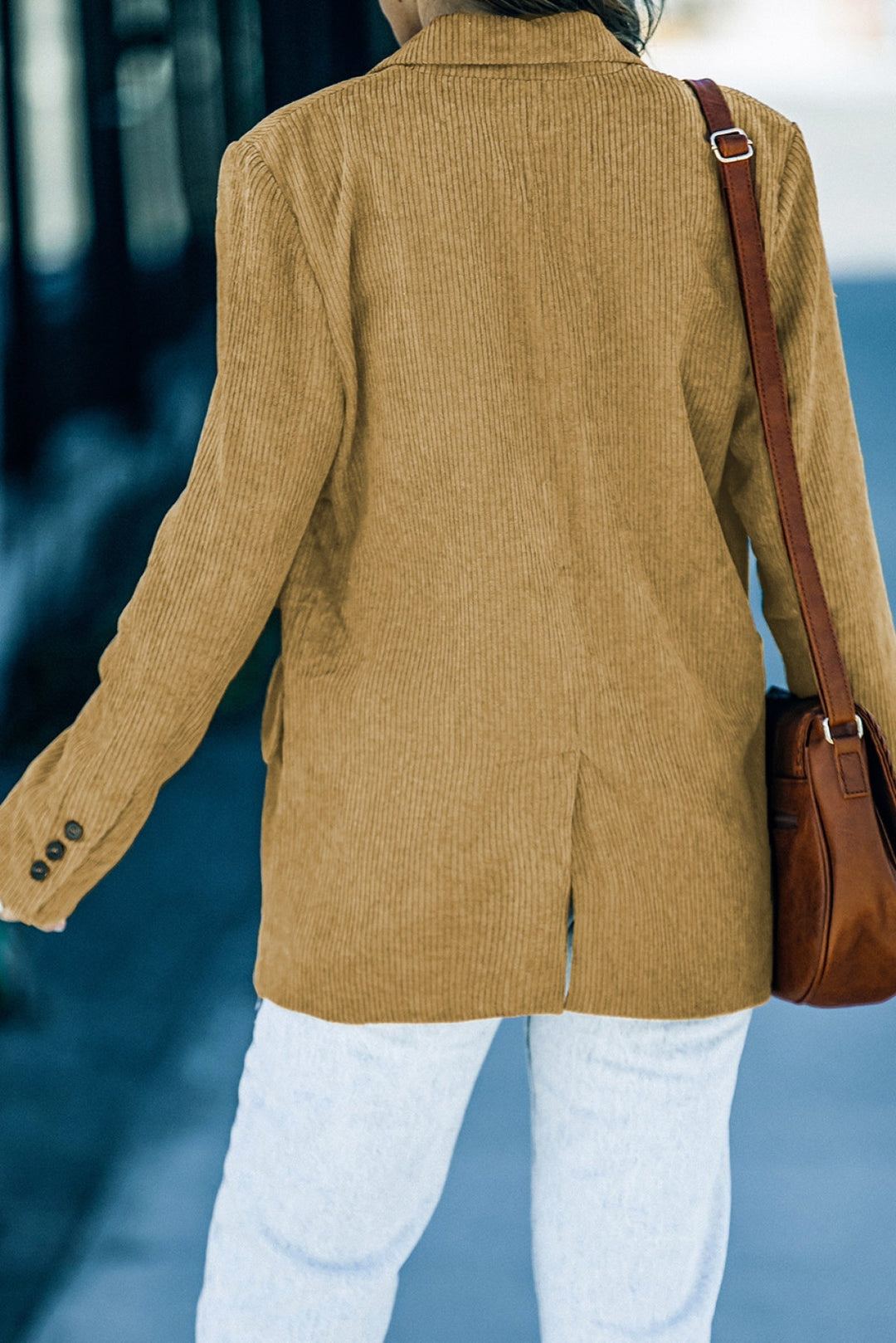 Brown Corduroy Lapel Casual Blazer