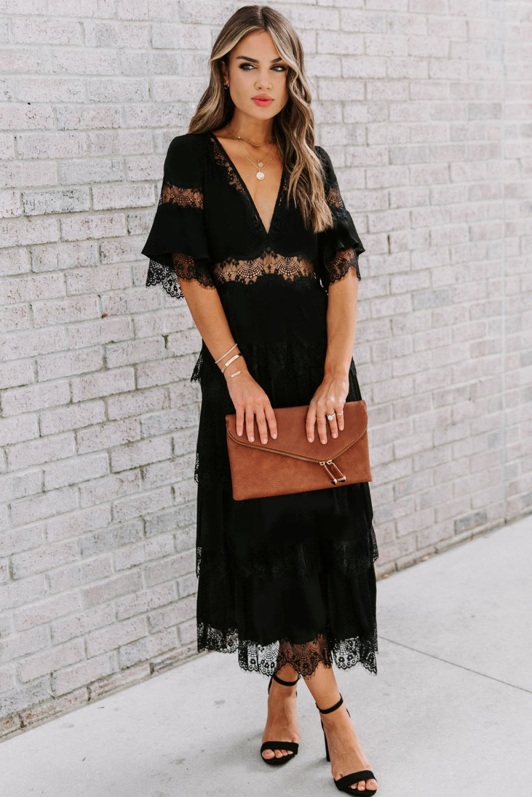 Swiss Dot Layered Dress - Long Dress