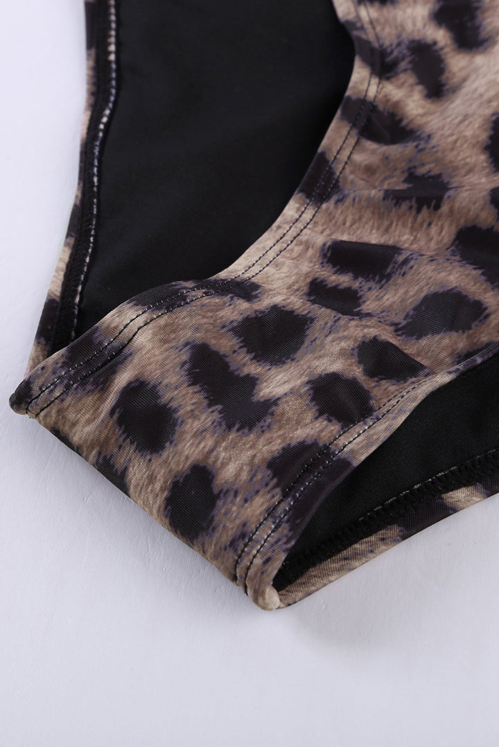Leopard Print Zipper Cut-Out Swimsuit