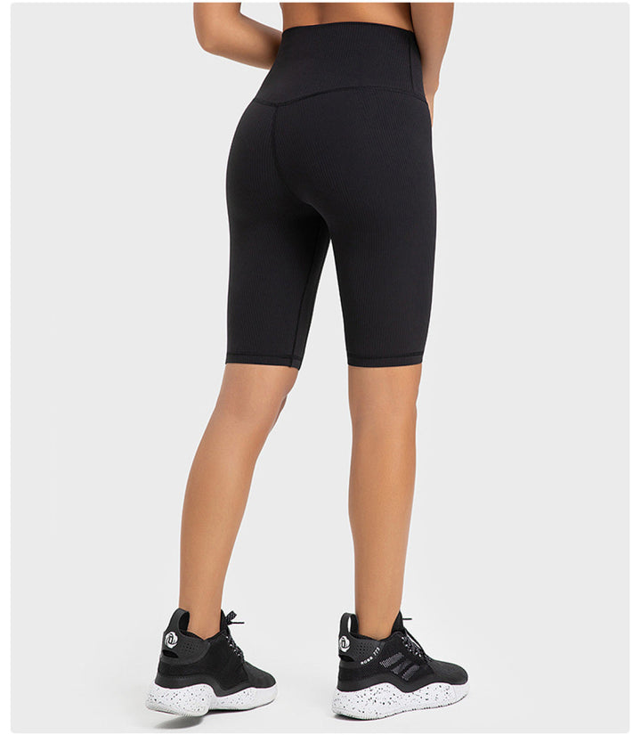 Solid Ribbed High Waist Bike Shorts With Invisible Pocket