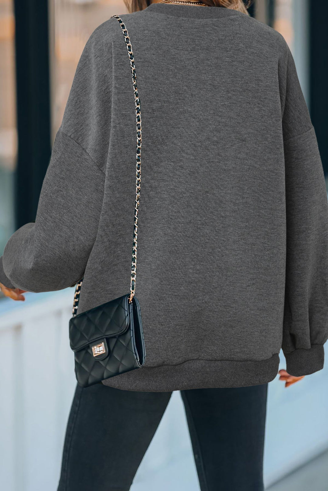 Solid Drop-Shoulder Pullover Sweatshirt
