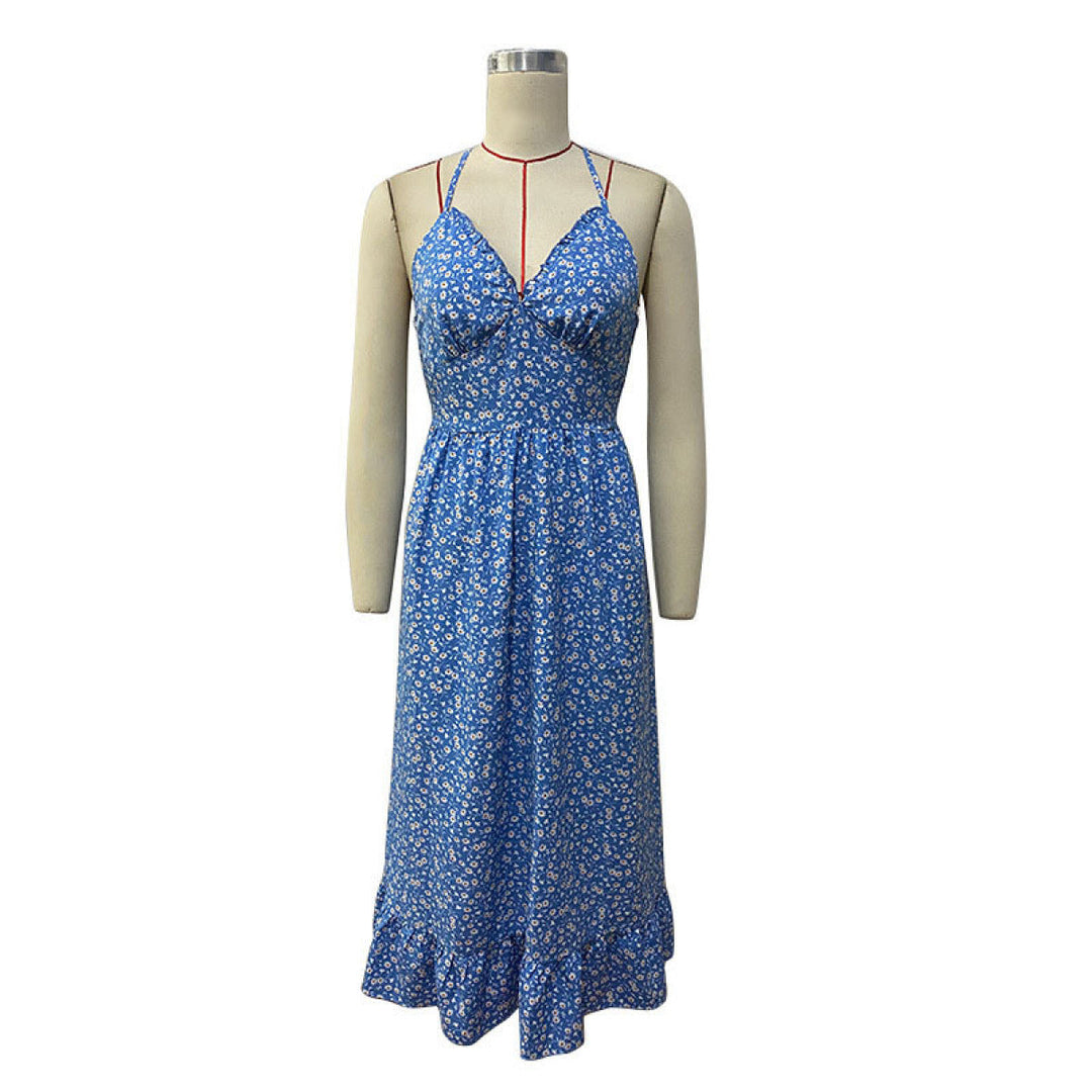 Ditsy Floral Back Lace-Up Swing Dress