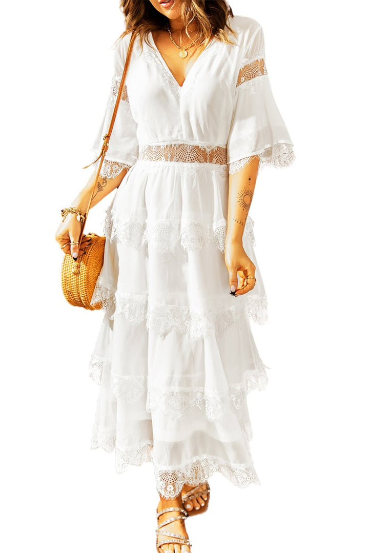 Swiss Dot Layered Dress - Long Dress