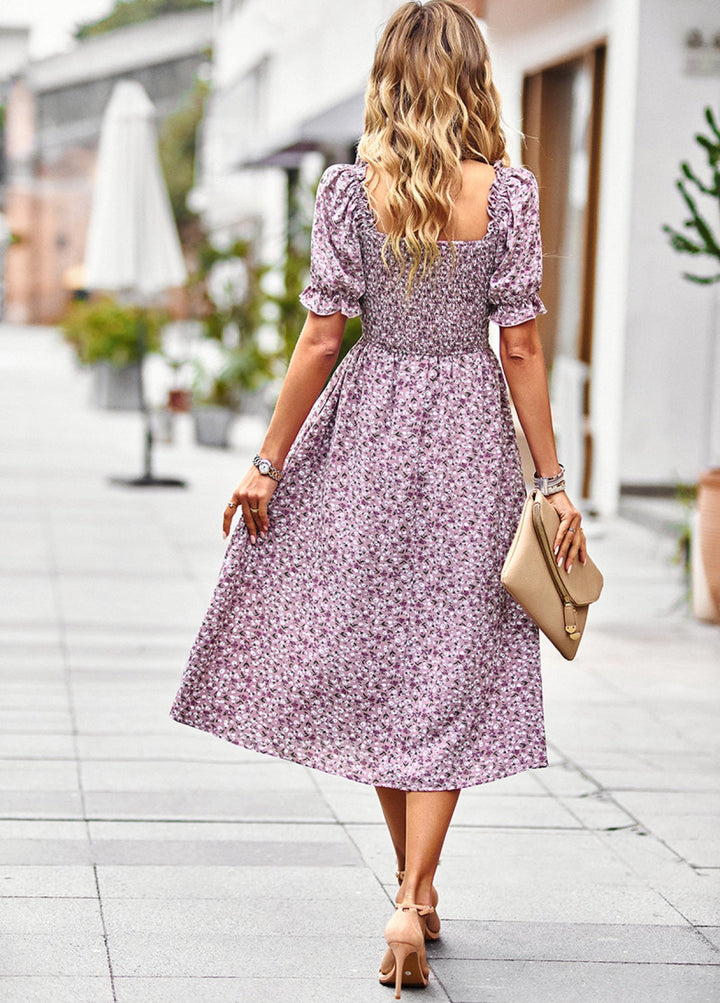 Ditsy Floral Square Neck Smocked Dress
