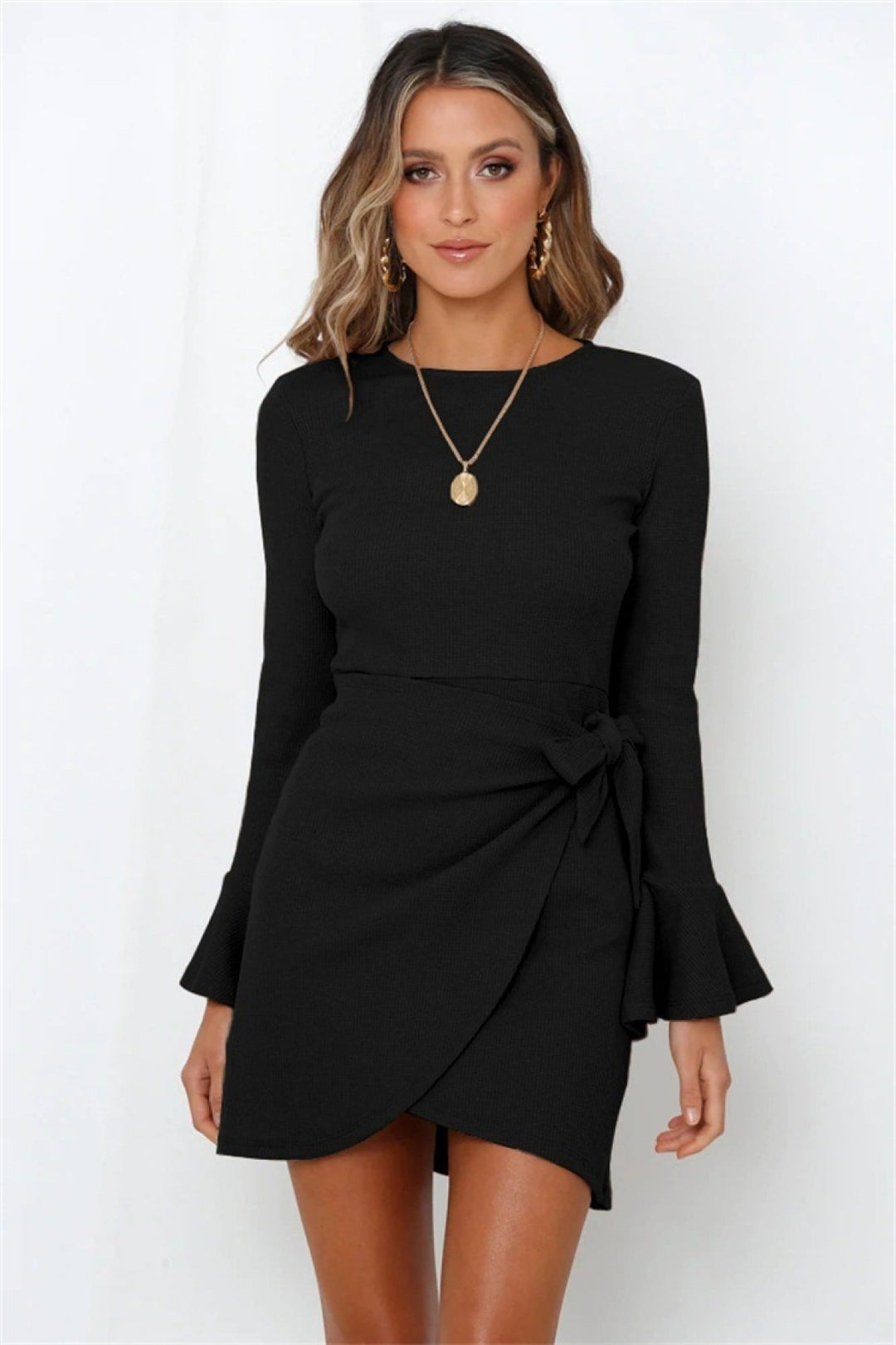 Flared-Sleeve Mini Dress