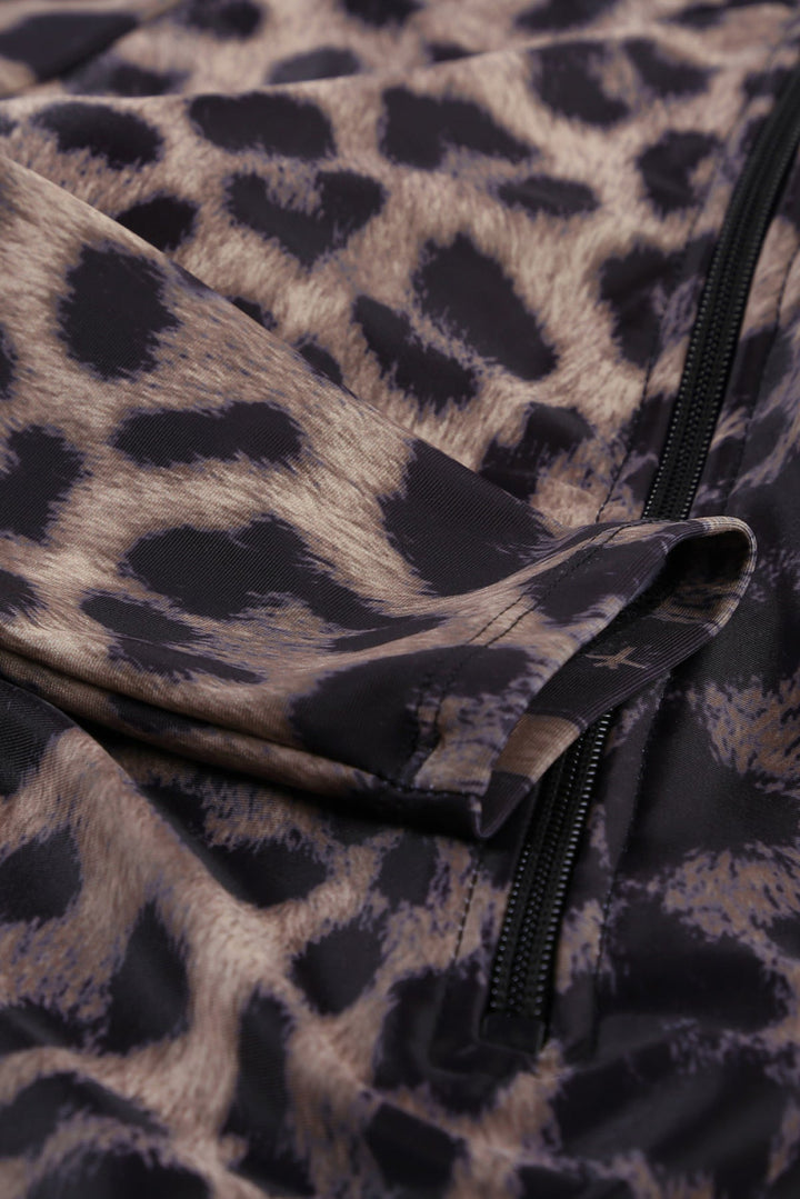 Leopard Print Zipper Cut-Out Swimsuit