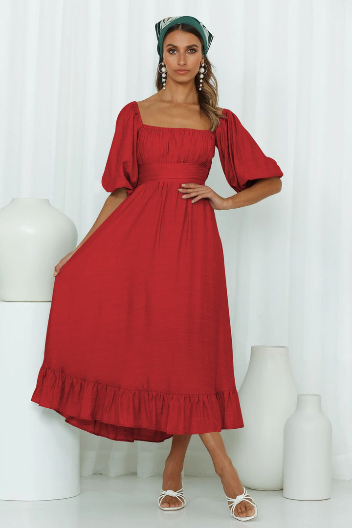 Puff Sleeve Pleated Dress