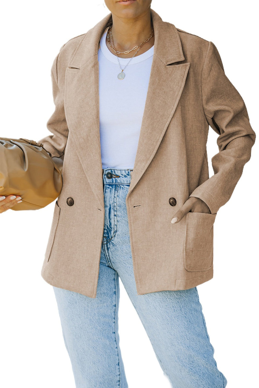 Buttoned Lapel Collar Blazer