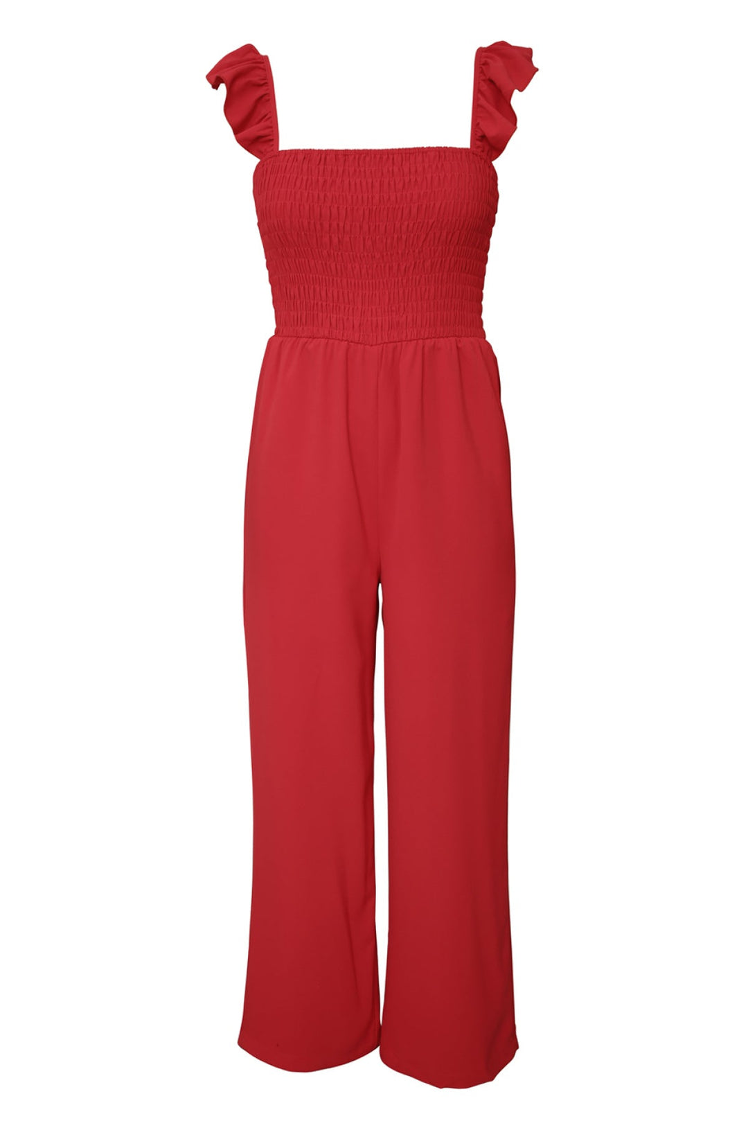 Flutter Sleeve Smocked Wide Leg Jumpsuit