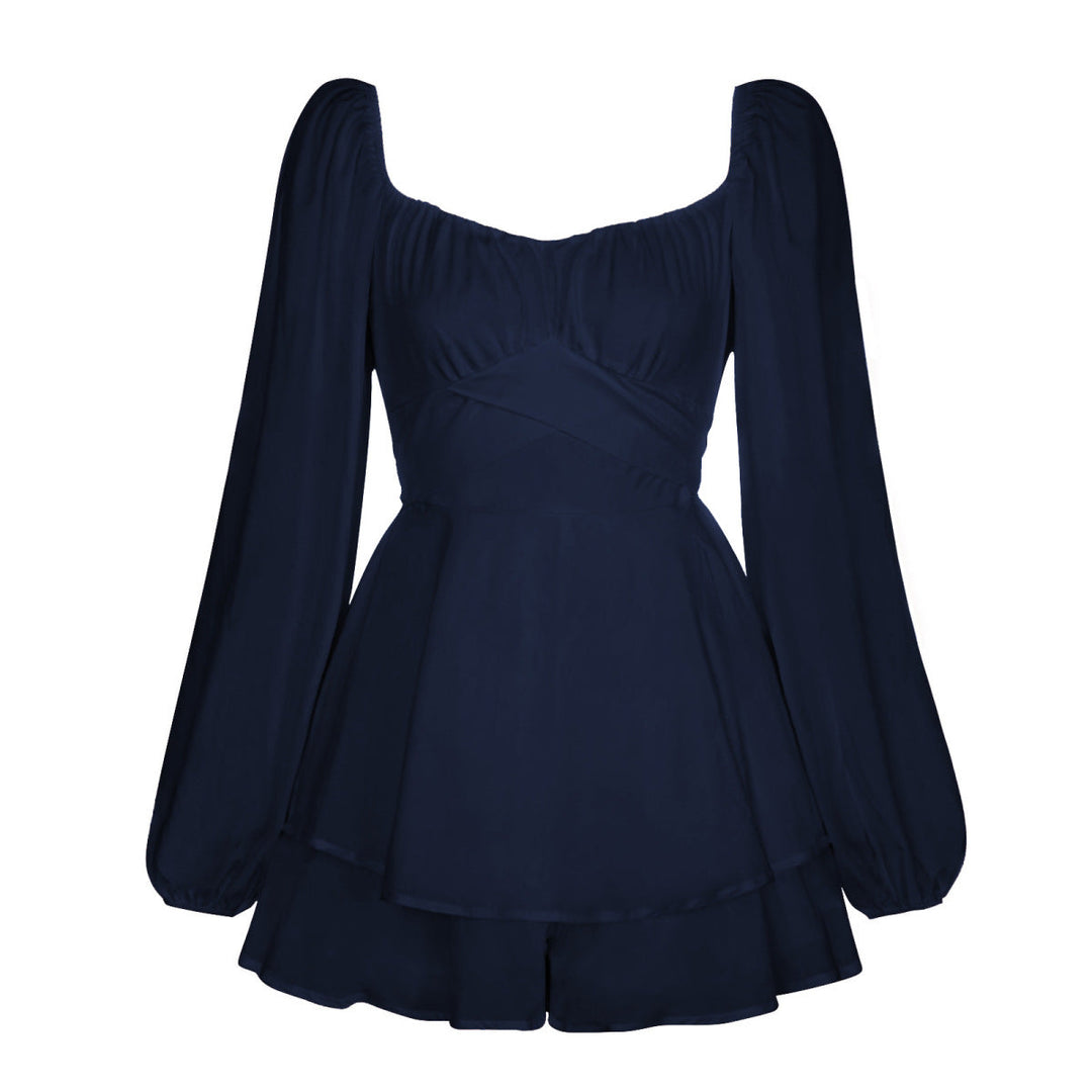 Balloon Sleeve Back Tie Tiered Romper