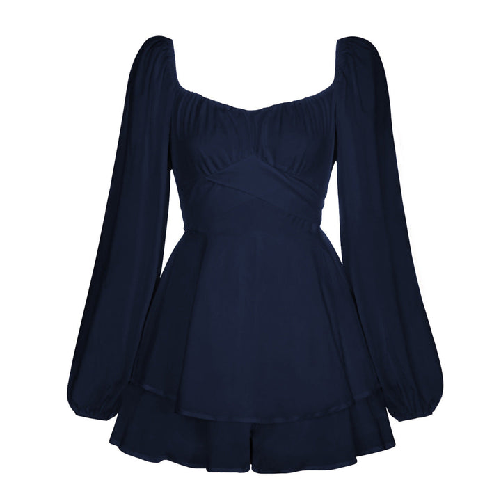 Balloon Sleeve Back Tie Tiered Romper