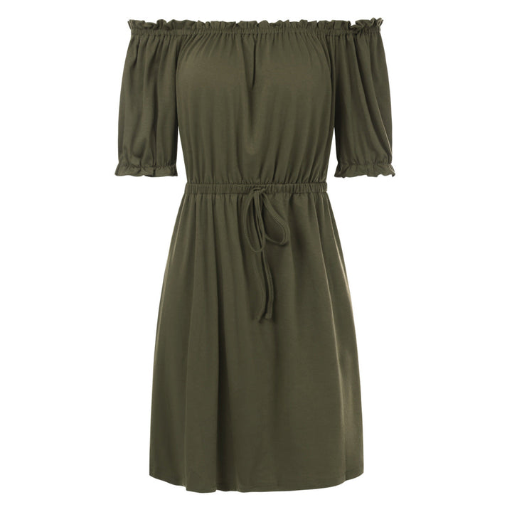 Solid Off-the-Shoulder Elastic Waist Mini Dress