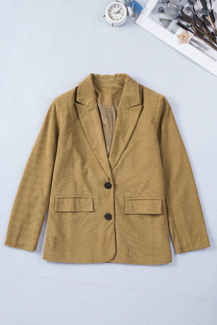 Brown Corduroy Lapel Casual Blazer
