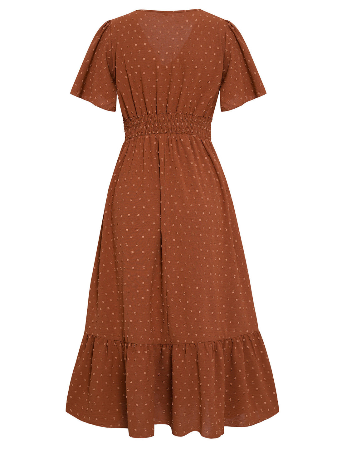 Solid V-neck Swiss Dots A-Line Midi Dress