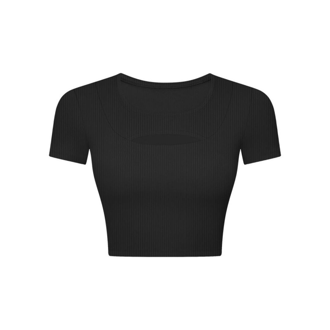 Solid Ribbed Round Neck Cut Out Crop Active Top