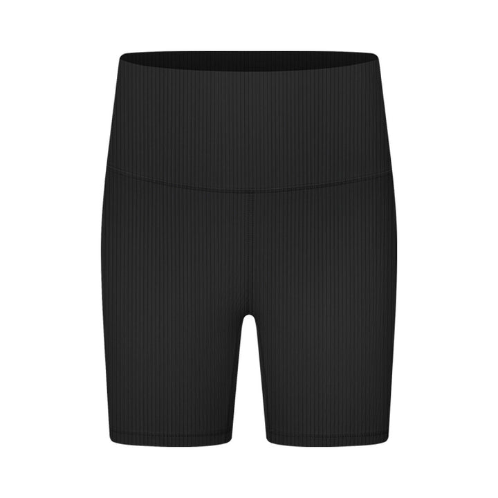 Solid Ribbed High Waist Bike Shorts With Side Pockets