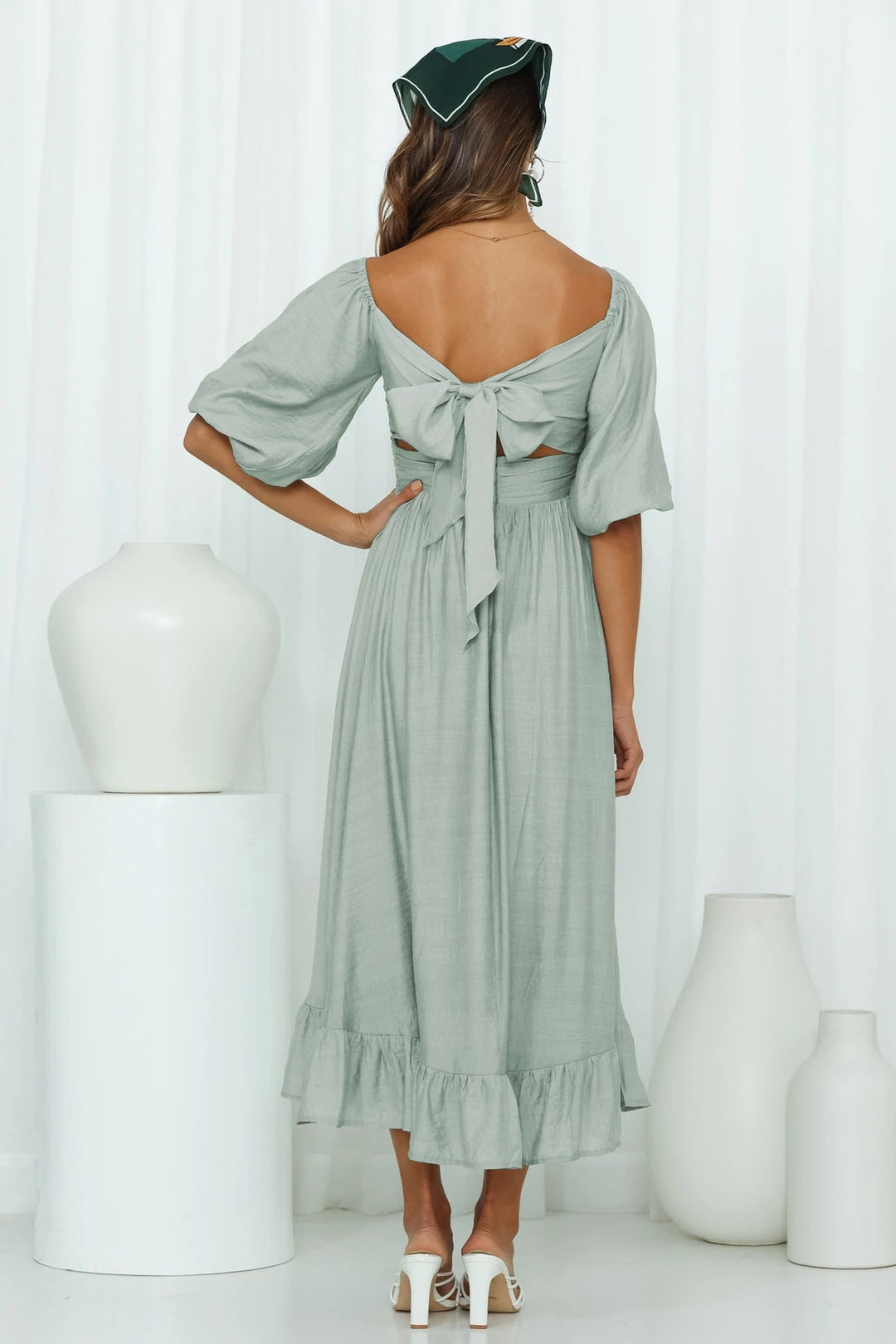 Puff Sleeve Pleated Dress