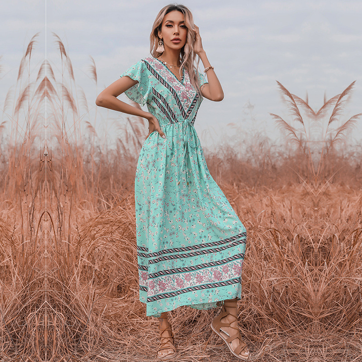 Women's V-Neck Floral Dress With Lace