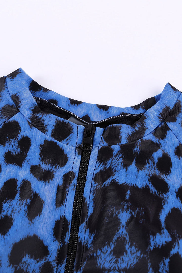 Leopard Print Zipper Cut-Out Swimsuit