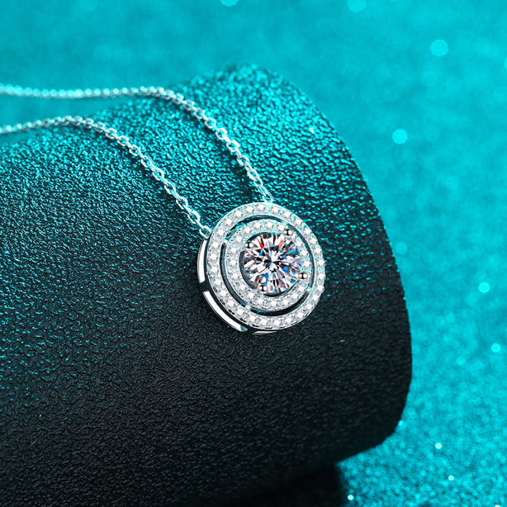 S925 Sterling Silver Double Circle Moissanite Pendant Necklace