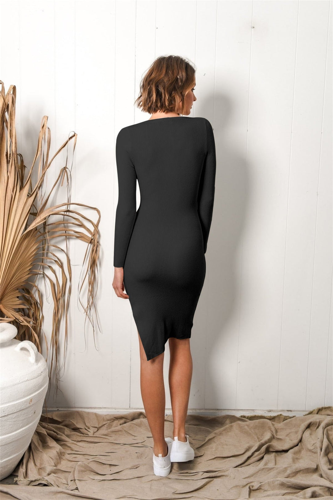 Button-Up Slit Bodycon Dress