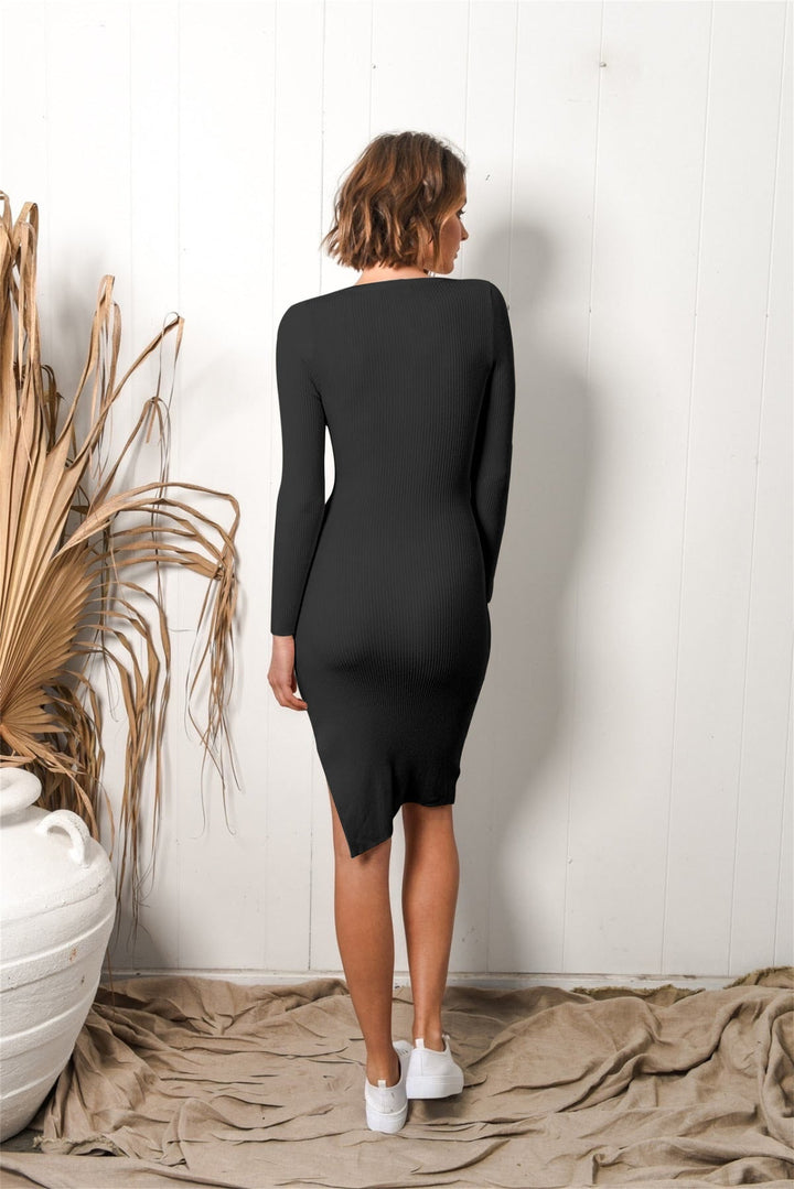 Button-Up Slit Bodycon Dress