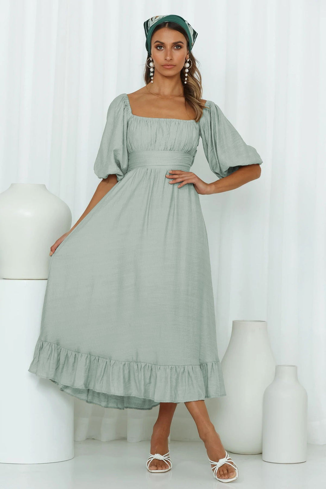 Puff Sleeve Pleated Dress