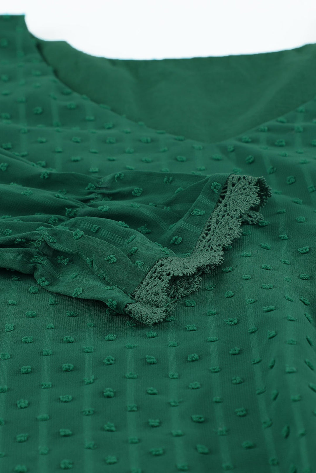 V Neck Puff Sleeve Swiss Dot Blouse