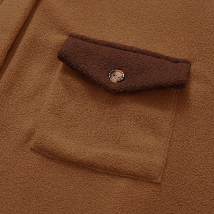 Shirt Collared Long Sleeve Single-Breasted Colorblock Jackets With Pockets