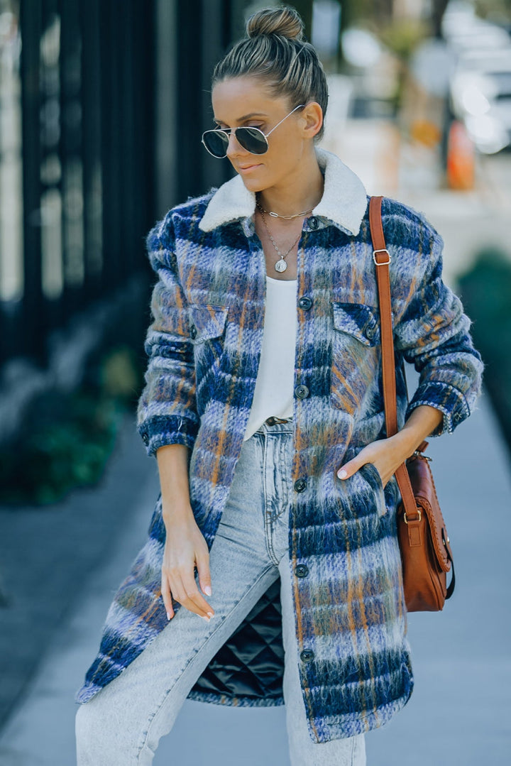 Plaid Brushed Long Coat