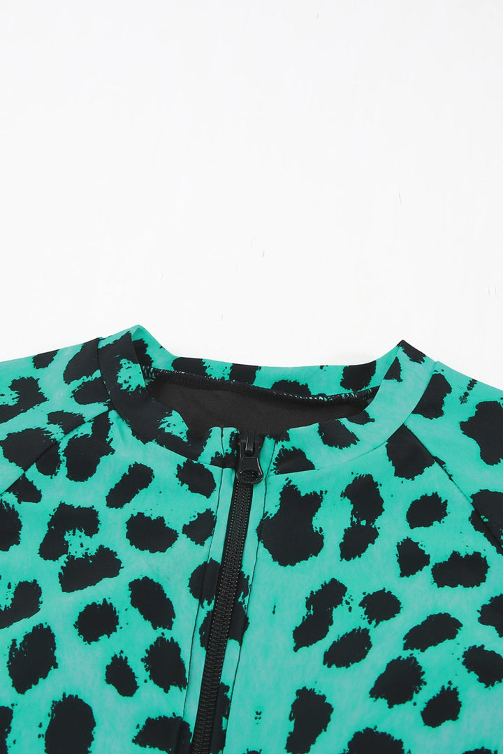 Leopard Print Zipper Cut-Out Swimsuit