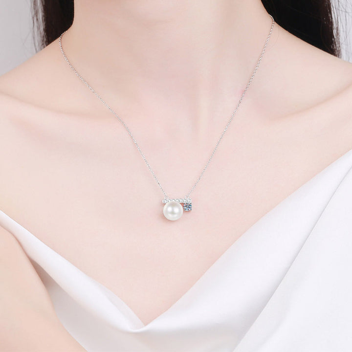 925 Sterling Silver Moissanite Freshwater Pearl Necklace